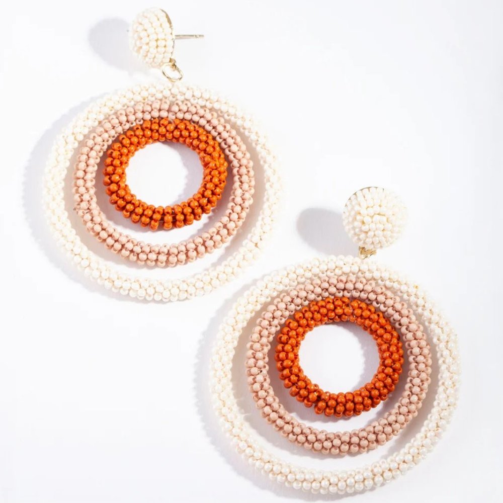 LOVISA Boho Chic Neutral Beaded Triple Circle Dangle Earrings**NEW!